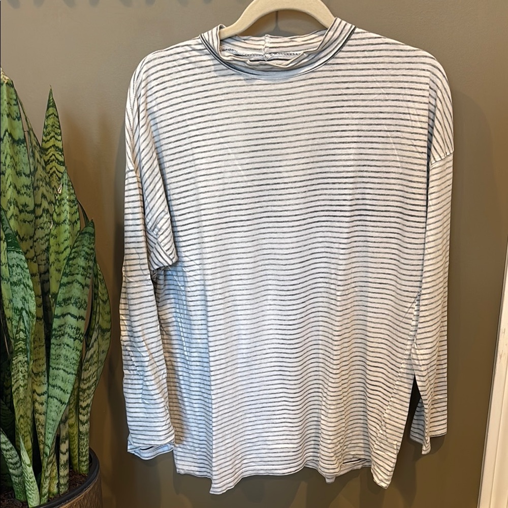 Free People Oversized Striped Mock Neck Long Sleeve Shirt